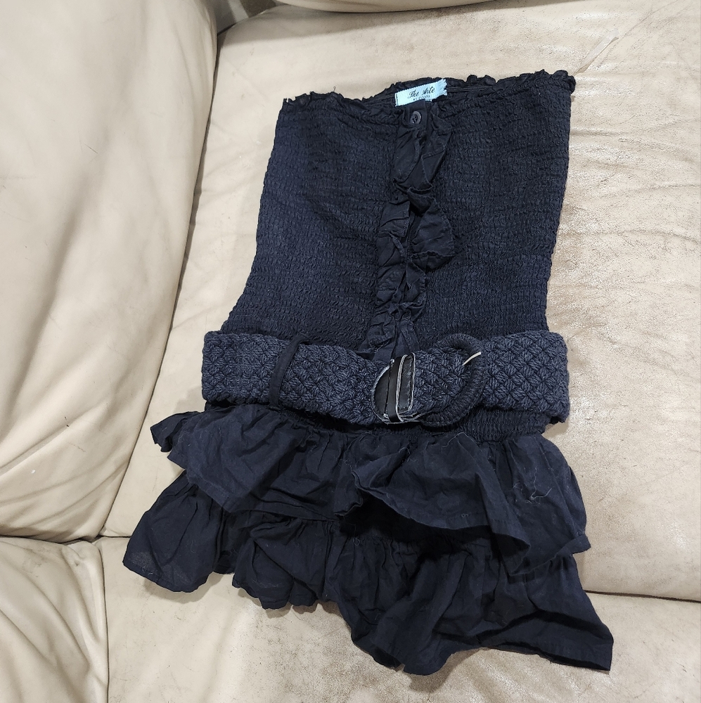 Y2K Arte By Zenana Mini Stretch Black Tube Dress With Ruffles Belt And Buttons M